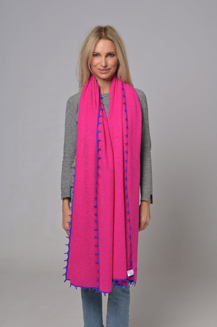 Cashmere Schal BiFeli-cs in Neonpink mit Neonlila