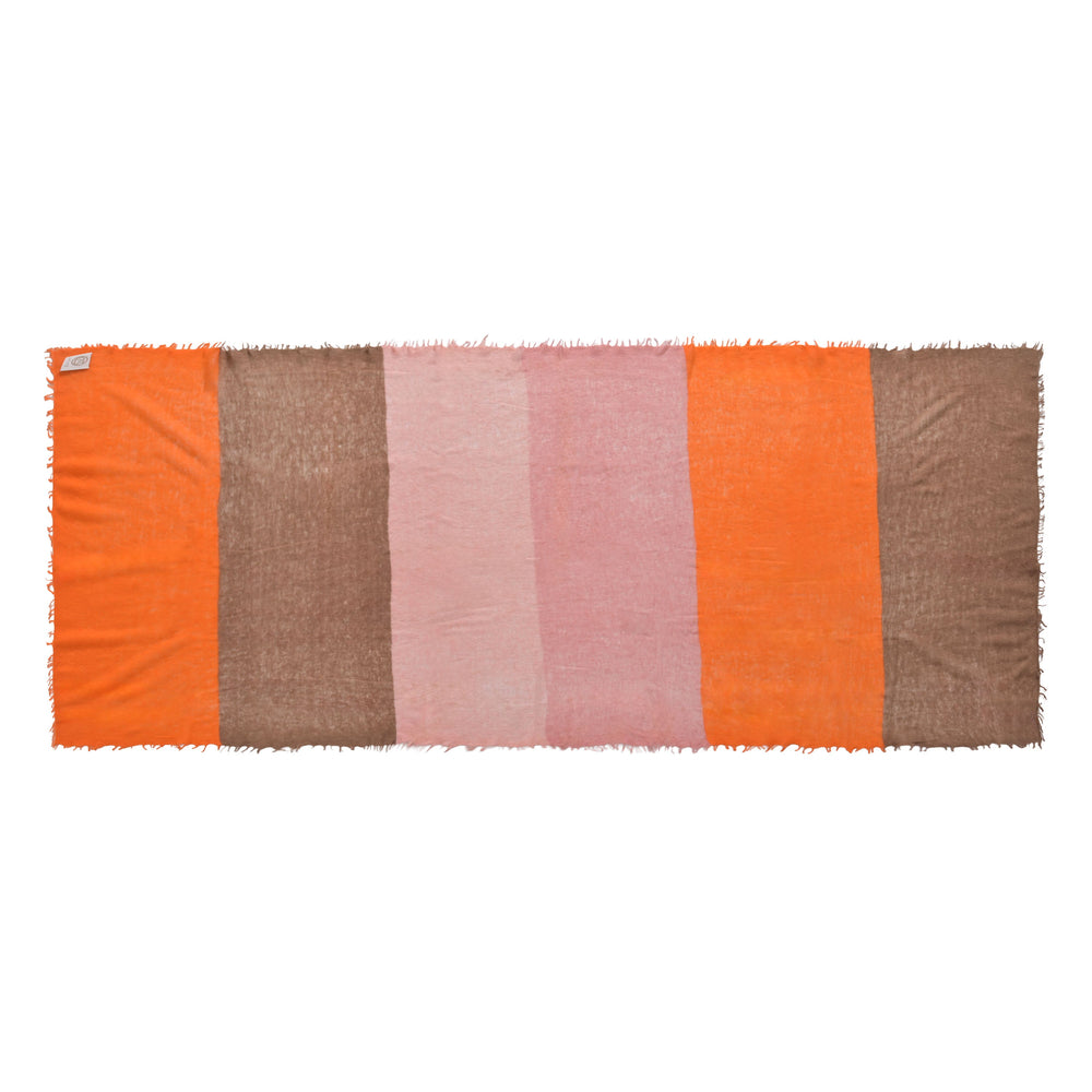 Kaschmirschal Damen Orange Braun Pink Blockstreifen 