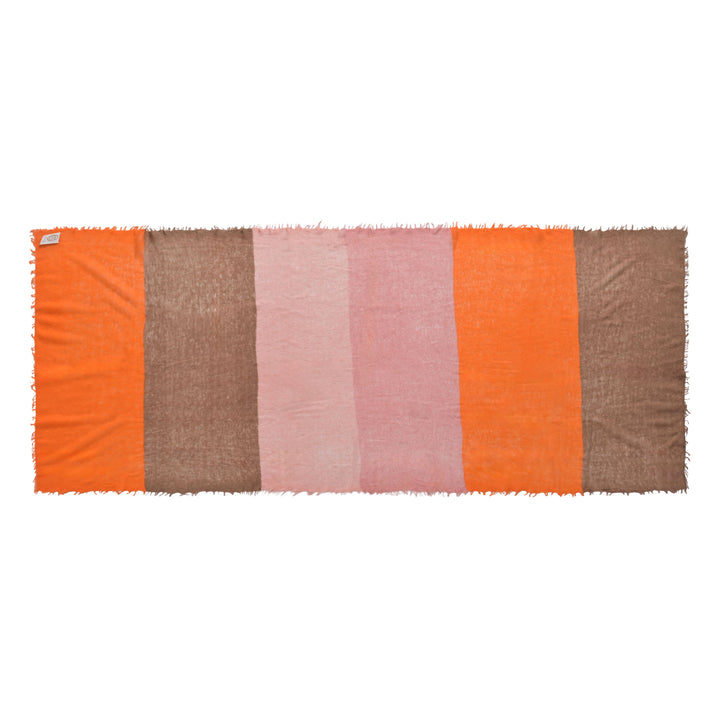 Kaschmirschal Damen Orange Braun Pink Blockstreifen 