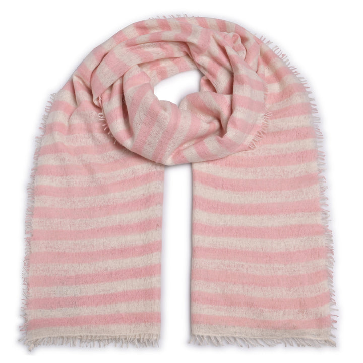 Cashmere Schal Stripe-cs in Weiß-Hellrosa