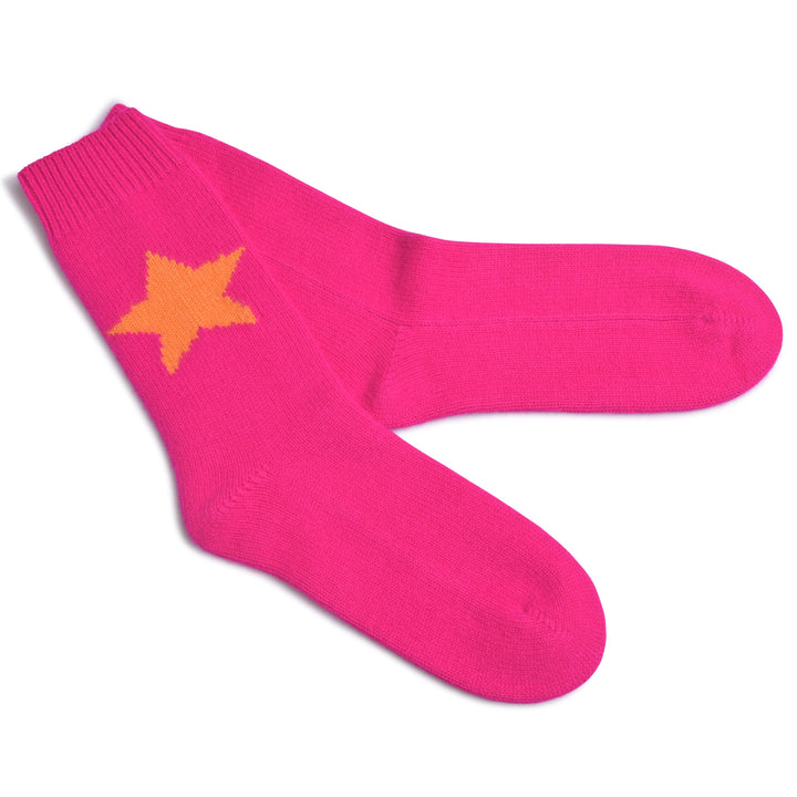 Cashmere Socken Stars-cs in Neonpink