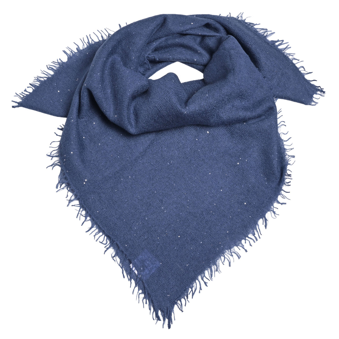 Luxuröses und quadratisches Tuch mit glitzernden Pailletten aus reinem Kaschmir für Damen und für besondere Anlässe, Größe 65 x 65 cm, Farbe: Dunkelblau, Produktbild mit weißem Hintergrund