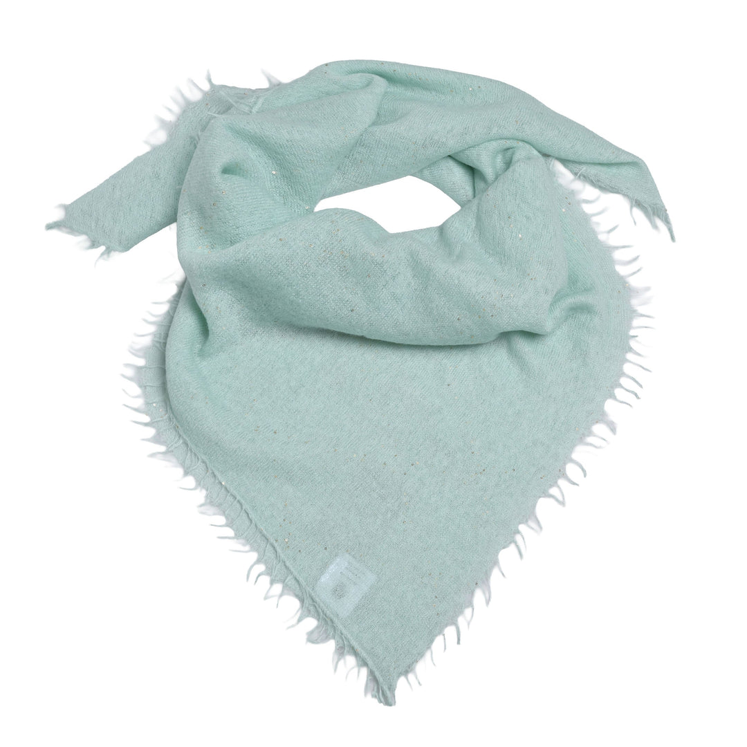 Luxuröses und quadratisches Tuch mit glitzernden Pailletten aus reinem Kaschmir für Damen und für besondere Anlässe, Größe 65 x 65 cm, Farbe: Mint Sorbet, Produktbild mit weißem Hintergrund