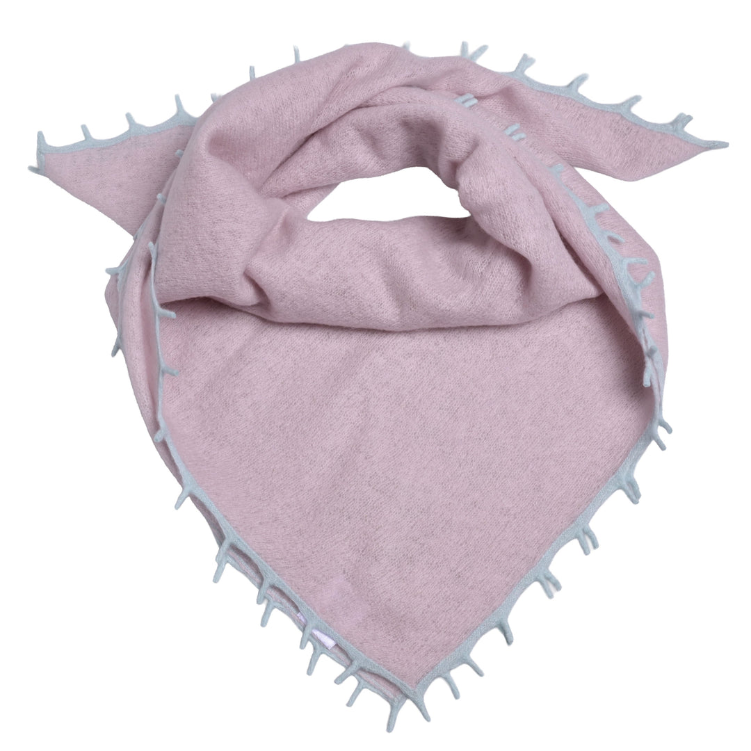 Quadratisches BiFeli Bandana aus Light Cashmere in der Farbe Gray Lilac mit Kontrastfransen und Randstreifen, Größe 65 × 65 cm, Produktbild