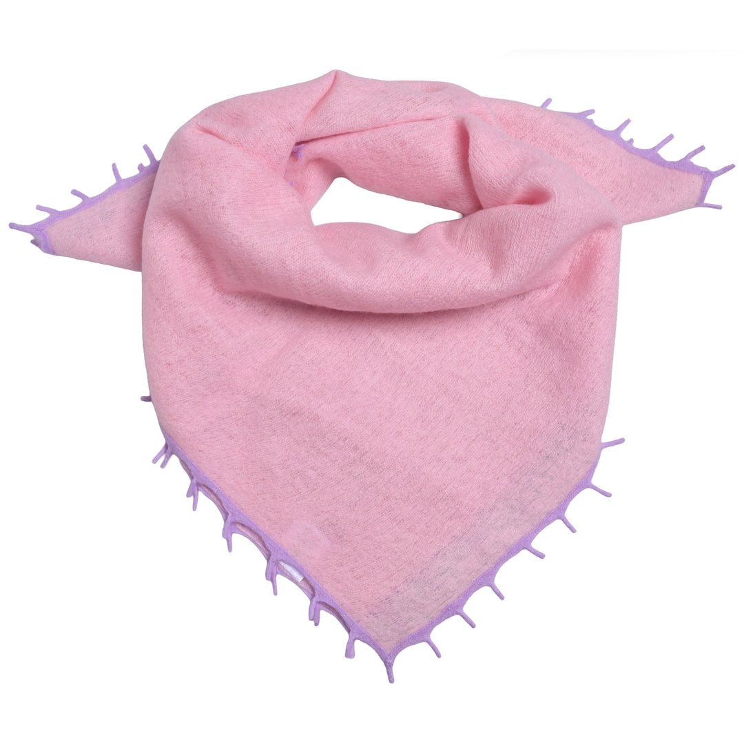 Quadratisches BiFeli Bandana aus Light Cashmere in der Farbe Rosa mit Kontrastfransen und Randstreifen, Größe 65 × 65 cm, Produktbild