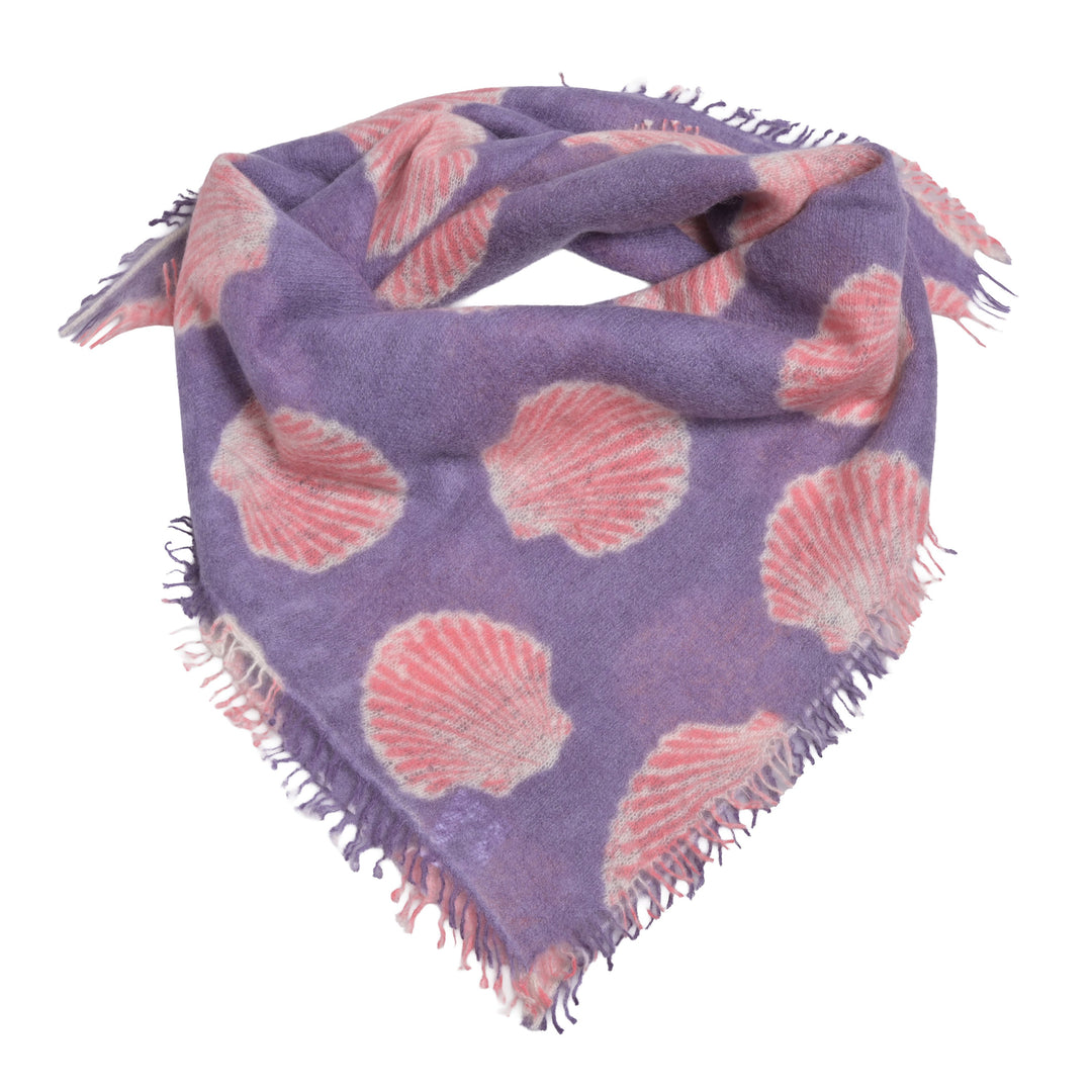 Quadratisches Kaschmir Bandana mit Muschel-Motiv in der Farbe Orchid aus 100% reinem Cashmere, handgefertigtes Tuch 65x65 cm aus Nepal, Produktbild