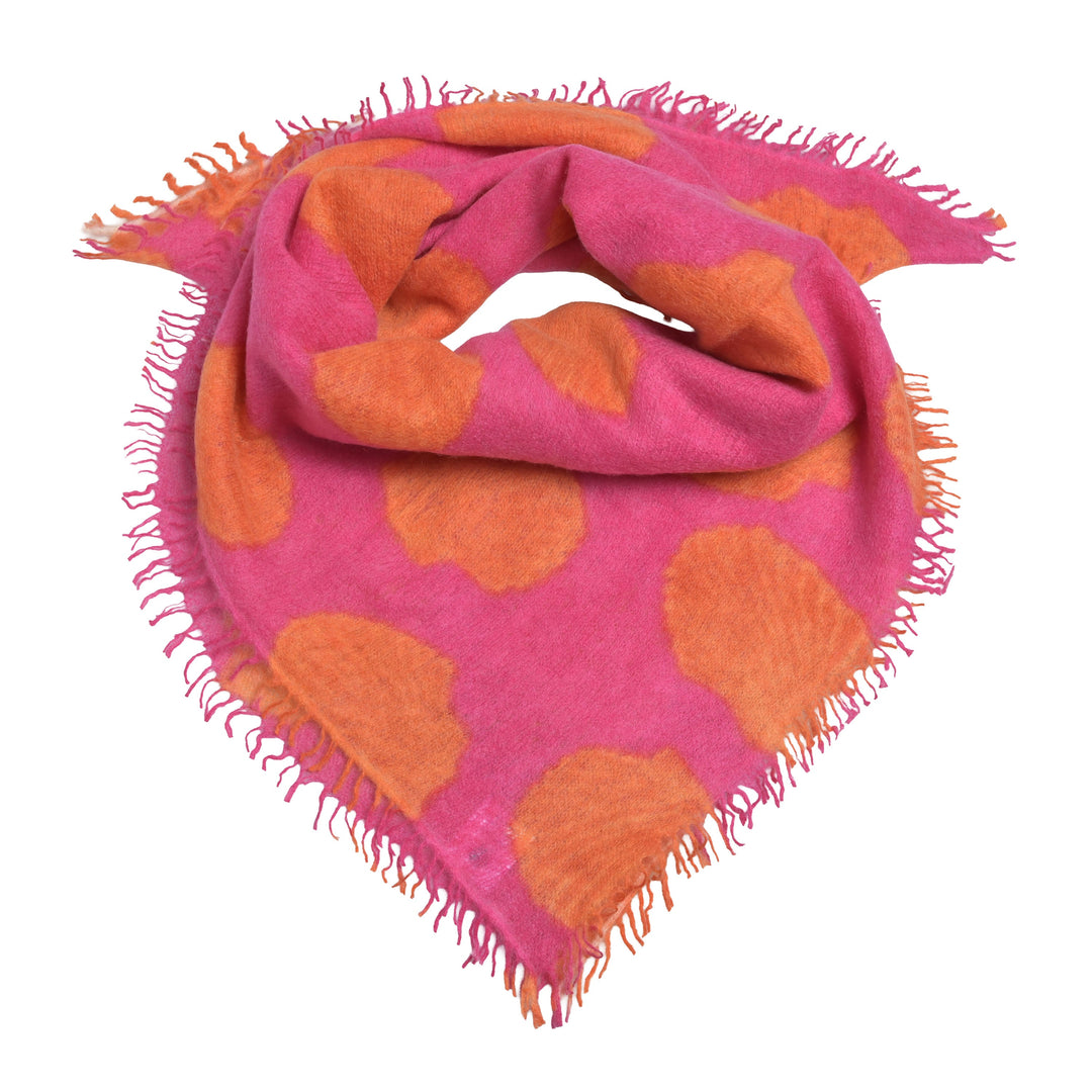 Quadratisches Kaschmir Bandana mit aufgedrucktem Muschel-Design in der Farbe Pink aus 100% reinem Cashmere, handgefertigtes Tuch 65x65 cm aus Nepal, Produktbild