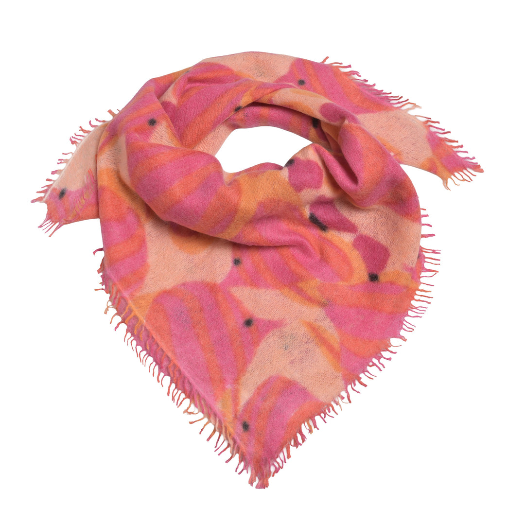 Pfirsichfarbenes Kaschmir Bandana mit bunten Fischen bedruckt aus 100% Cashmere – Light Cashmere Sommerkollektion