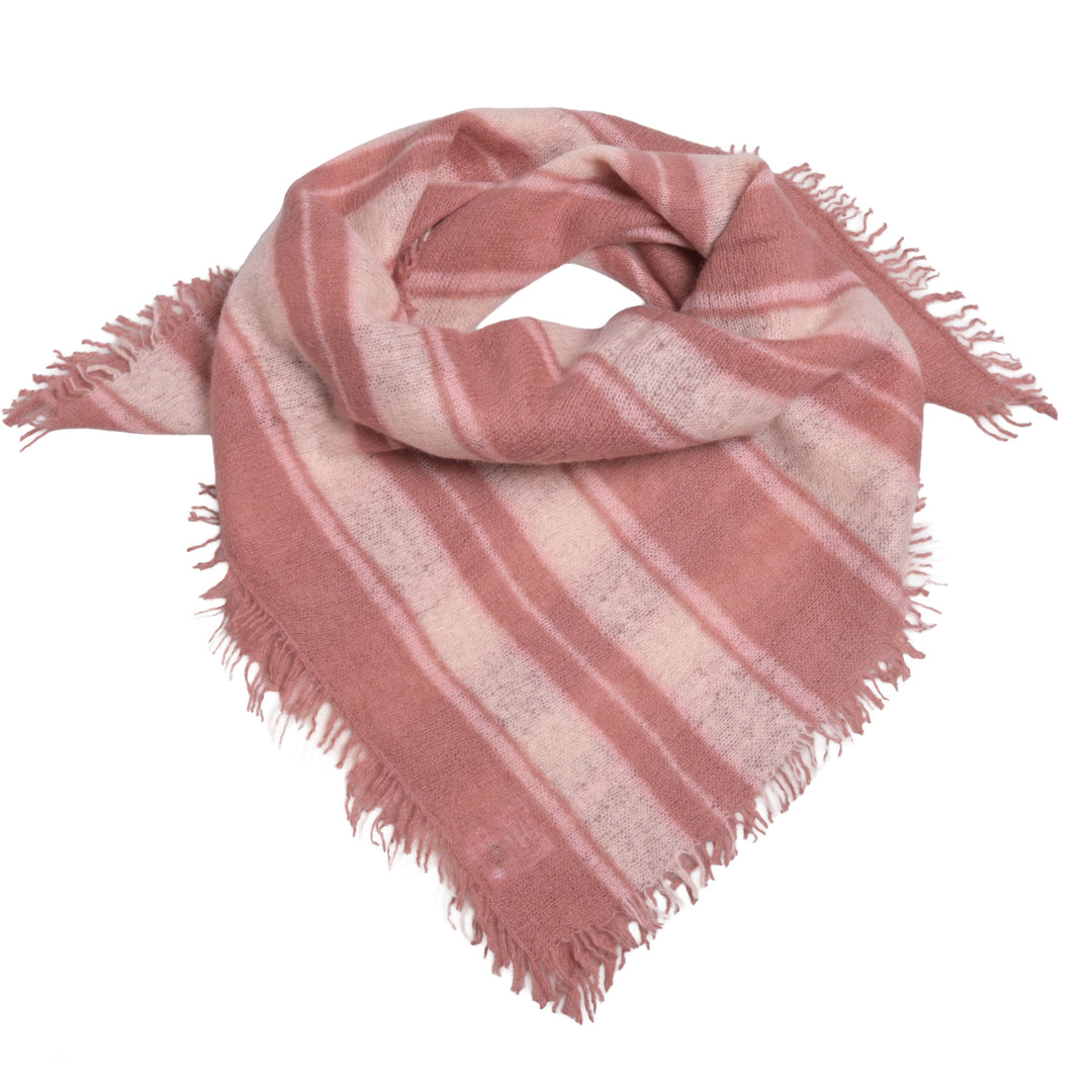 Edles Halstuch für Damen aus 100 Prozent reinem Kaschmir mit Streifen-Design in der Farbe Rosenholz, 65 x 65 cm groß