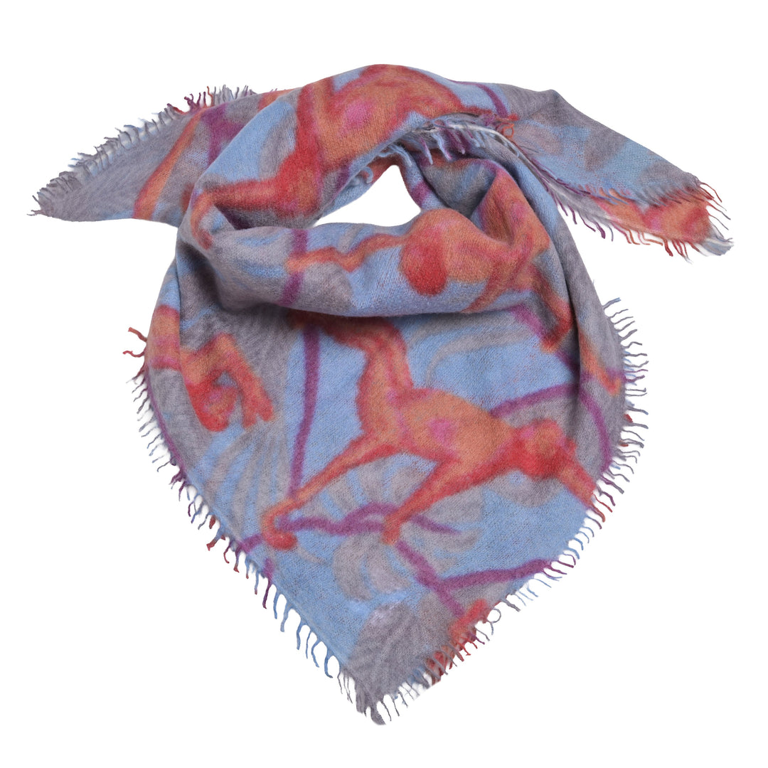 Weiches quadratisches Kaschmirtuch für Damen 60 x 60 cm mit aufgedruckten kleinen Affen, besonders fluffig und leicht, Farbe Aquarius, Produktbild