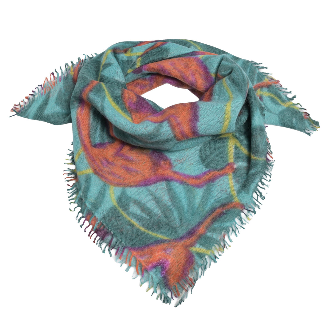 Weiches quadratisches Kaschmirtuch für Damen 60 x 60 cm mit aufgedruckten kleinen Affen, besonders fluffig und leicht, Farbe Peppermint, Produktbild