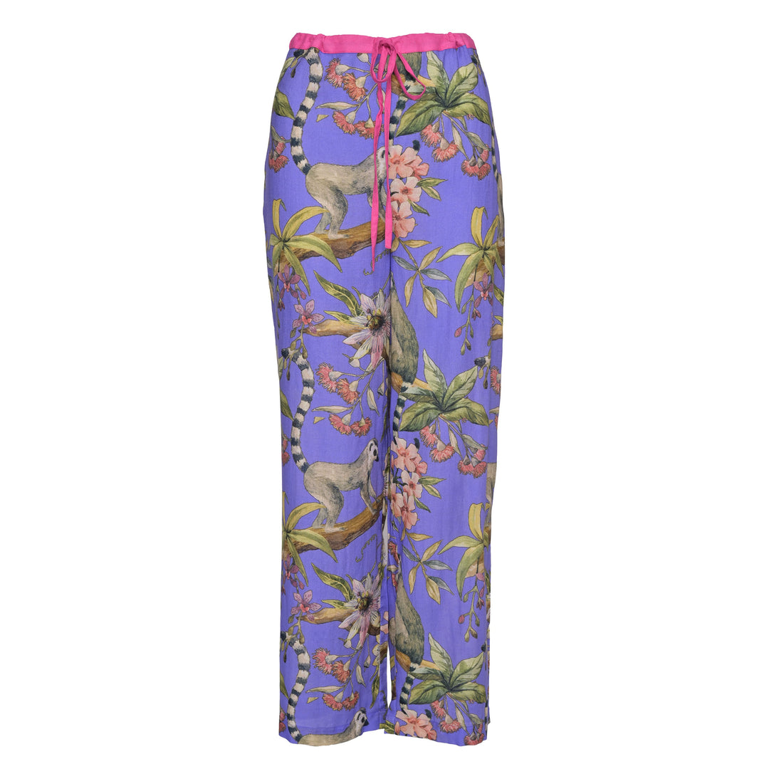 Weite Baumwollhose Gracie‑cs aus leichter Baumwolle mit Lemuren‑Print und Zugband in Violett