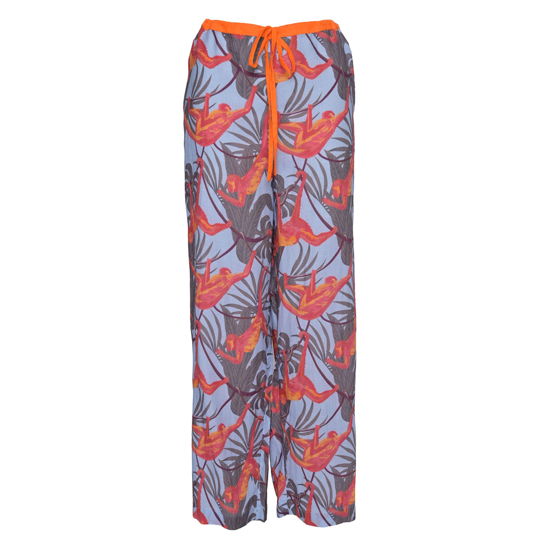 Leichte Damen Sommerhose Gracie‑cs aus 100 % Baumwolle mit exotischem Affen‑Print und Zugbund, Vorderansicht