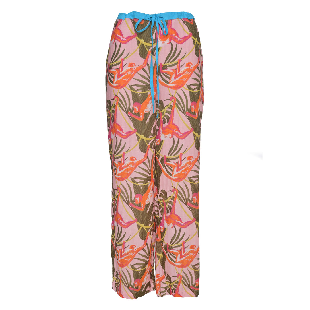 Leichte Damen Sommerhose Gracie‑cs aus 100 % Baumwolle mit exotischem Affen‑Print und Zugbund, Vorderansicht