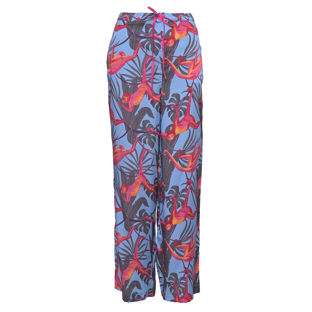 Damen Sommerhose Gracia‑cs aus hochwertiger Seide mit exotischem Affen‑Print und Zugbund, Vorderansicht