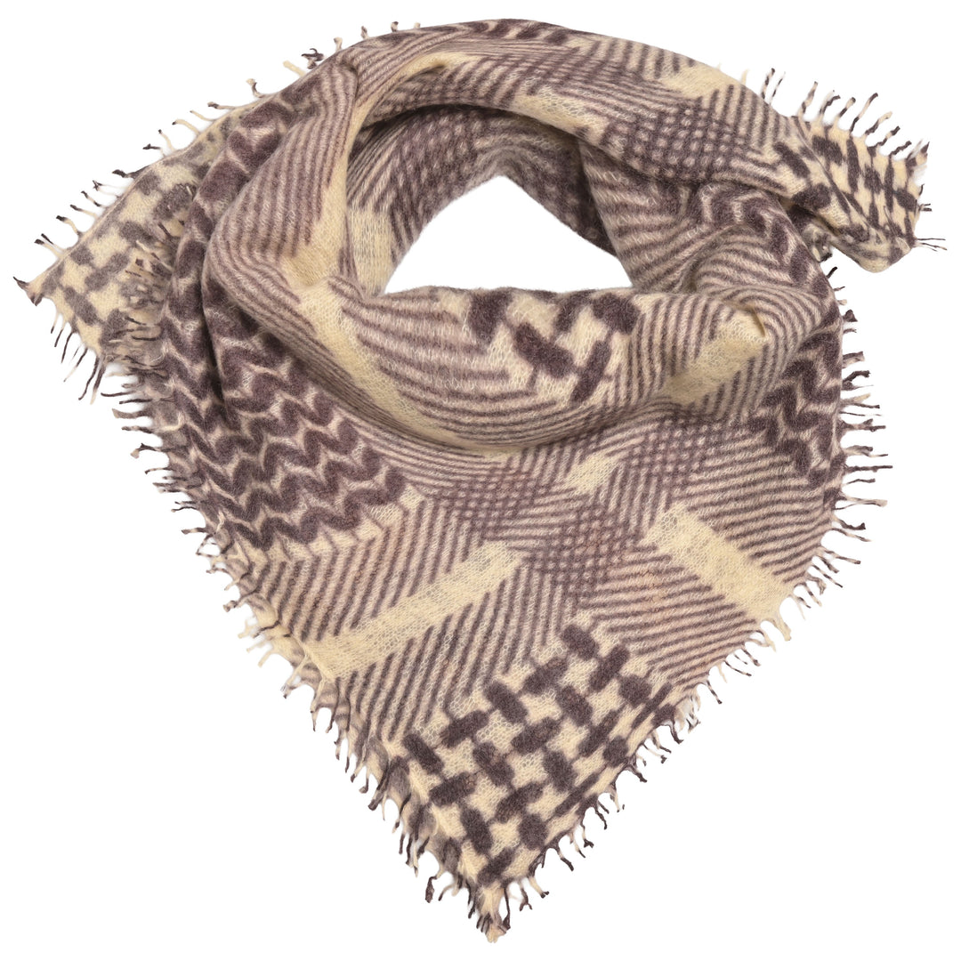 Kaschmir-Bandana „Luna“ aus 100 % Kaschmir in Creme mit grafischem Muster von cute stuff