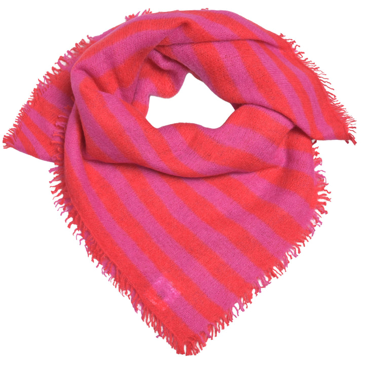 Quaratisches Kaschmir-Bandana mit Streifen und kleinen Fransen aus 100% Light Cashmere in Wild Berry