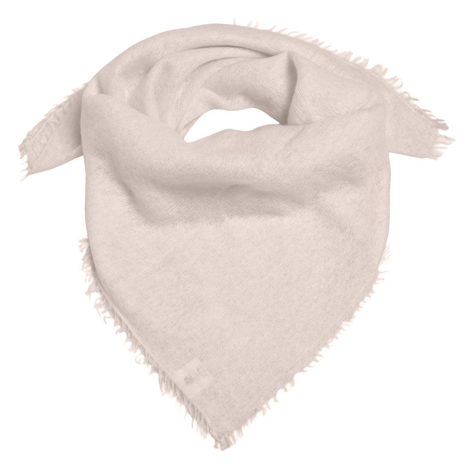 Quadratisches Kaschmir-Bandana in der Farbe Sugar Swizzle, ein Cremeweiß-Ton weich fallend und gefaltet präsentiert