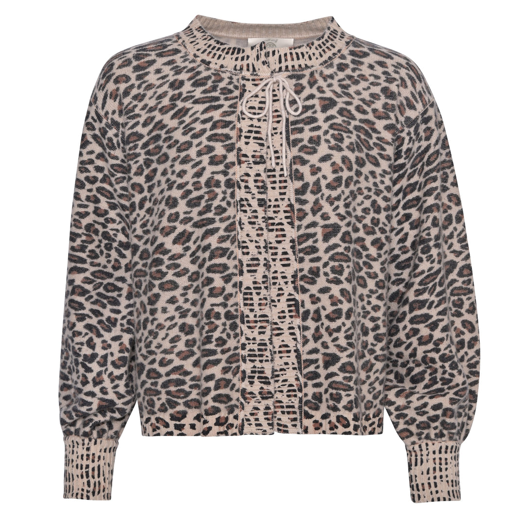 Weiche Strickjacke mit Leomuster in Braun für Damen aus 100% Kaschmir, Oversized-Schnitt