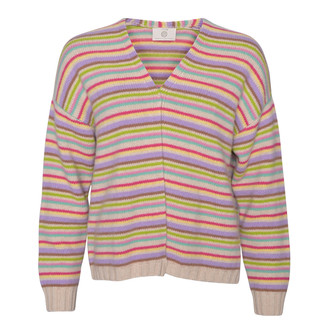 Strickjacke für Damen aus 100% reinem Kaschmir mit bunten Streifen