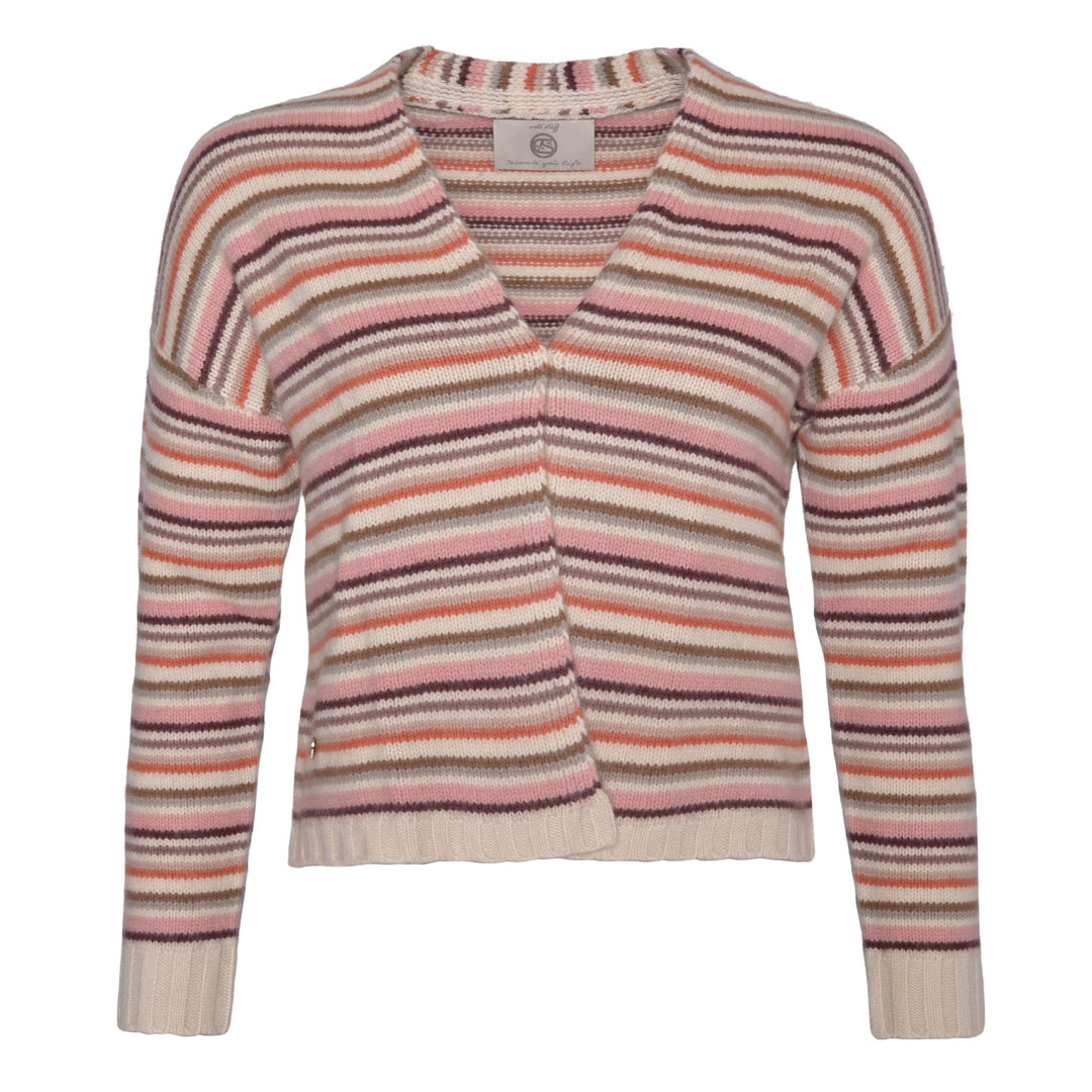 Strickjacke für Damen aus 100% reinem Kaschmir mit Streifen in unterschiedlichen Brauntönen
