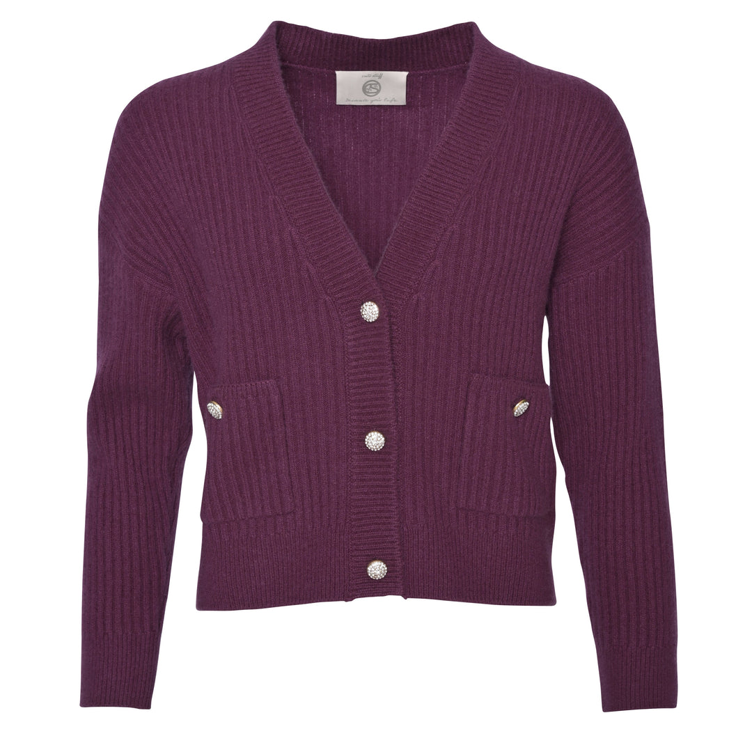 Strickjacke für Damen aus 100% reinem Kaschmir in der Farbe Auergine