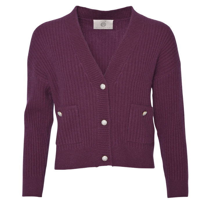 Strickjacke für Damen aus 100% reinem Kaschmir in der Farbe Auergine