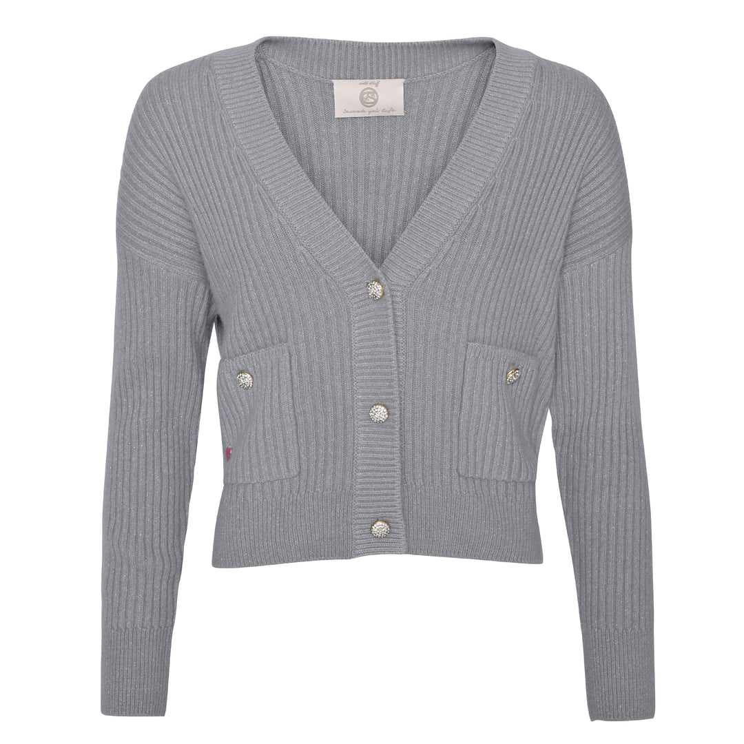 Strickjacke für Damen aus 100% reinem Kaschmir in der Farbe Hellgrau