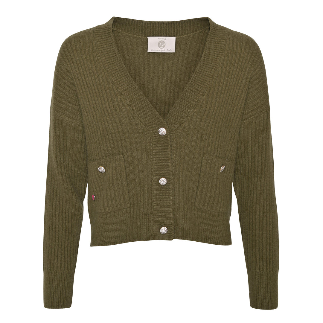 Strickjacke für Damen aus 100% reinem Kaschmir in der Farbe Moos Grün