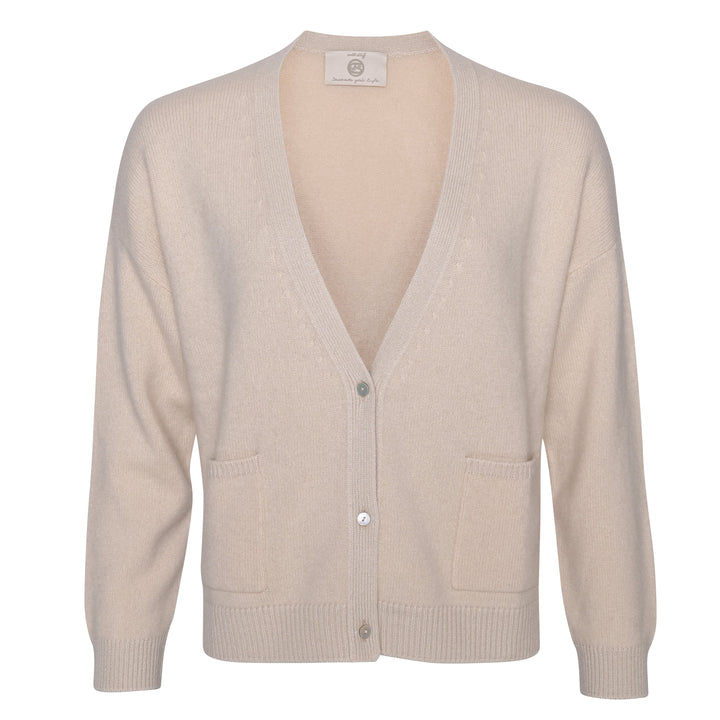 Strickjacke für Damen aus 100% reinem Kaschmir in der Farbe Creme Weiß