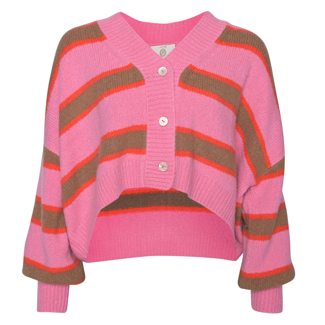 Strickjacke für Damen in Pink aus Kaschmir und Seide mit Streifen