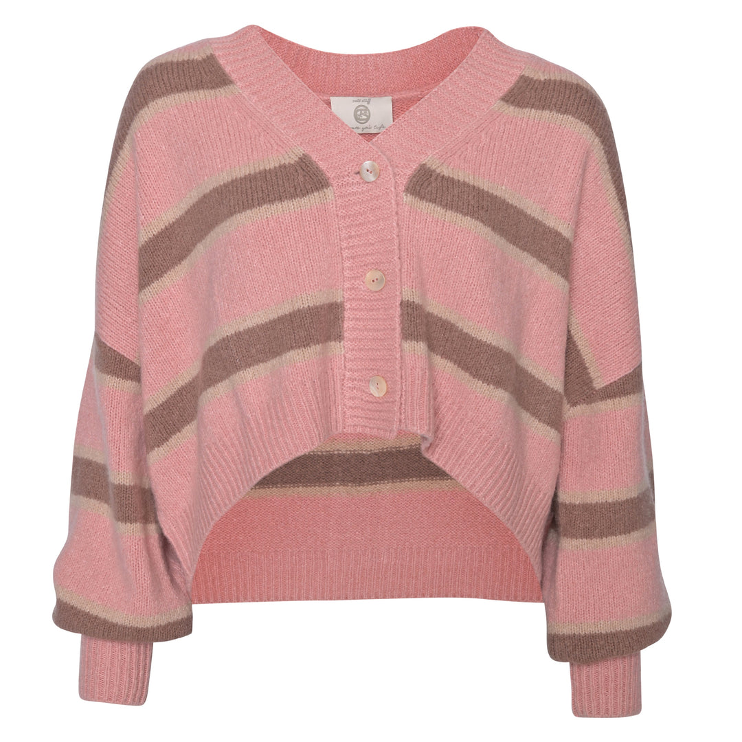 Kuschelige Strickjacke aus Kaschmir für Damen mit Streifen in Altrosa
