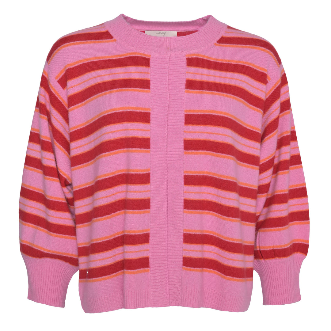 Nachhaltig produzierter Cashmere Cardigan für Damen, oversized Schnitt aus 100% reinem Kaschmir mit Streifen in Pink und Rot