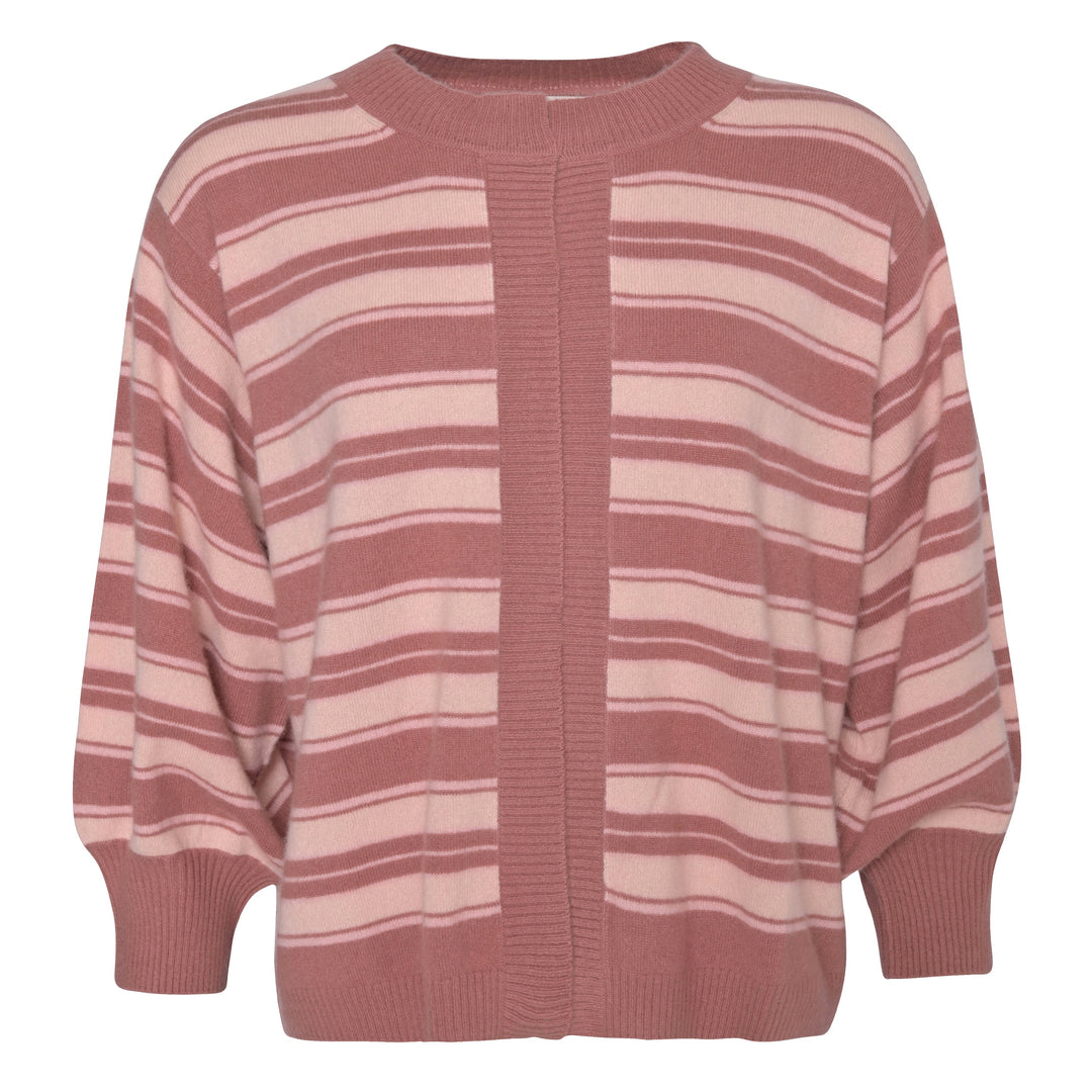 Nachhaltig produzierter Cashmere Cardigan für Damen, oversized Schnitt aus 100% reinem Kaschmir mit Streifen in Rosenholz und Beige