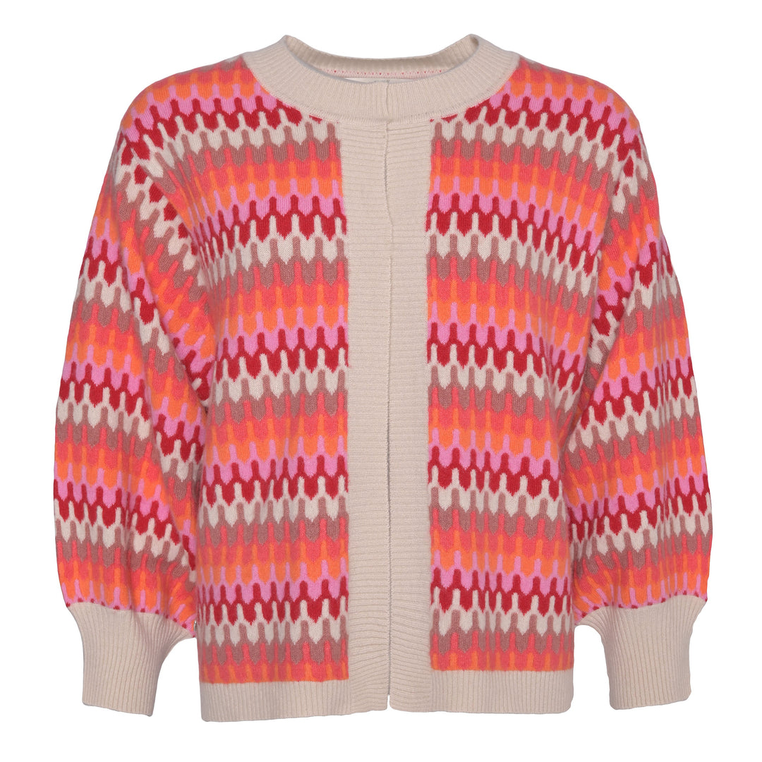 Oversized Damen Strickjacke aus 100% Kaschmir mit ZigZag-Muster in der Farbe Champagner