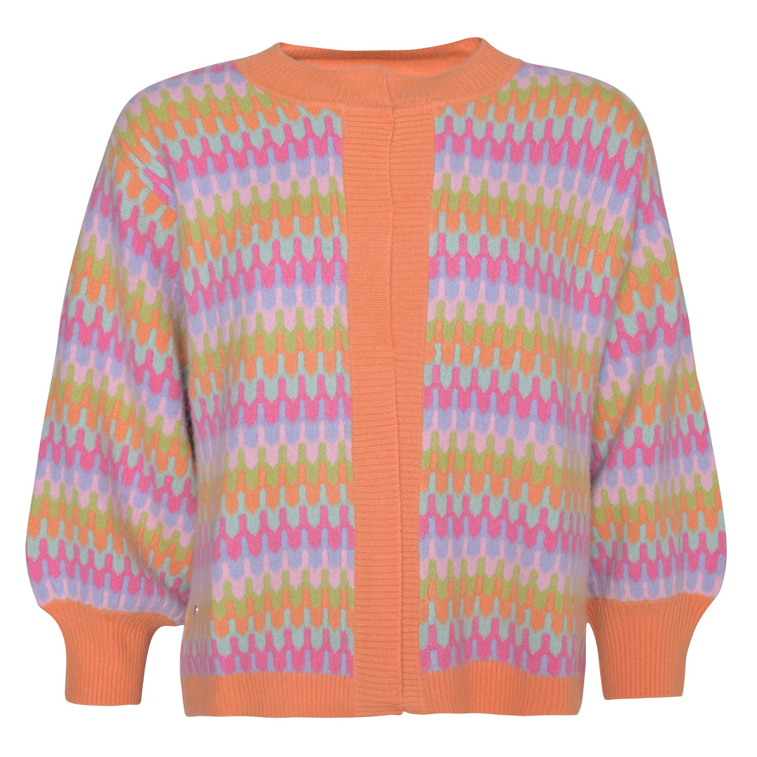 Nachhaltig produzierter Cashmere Cardigan für Damen mit Zickzack-Muster in Orange und Pink