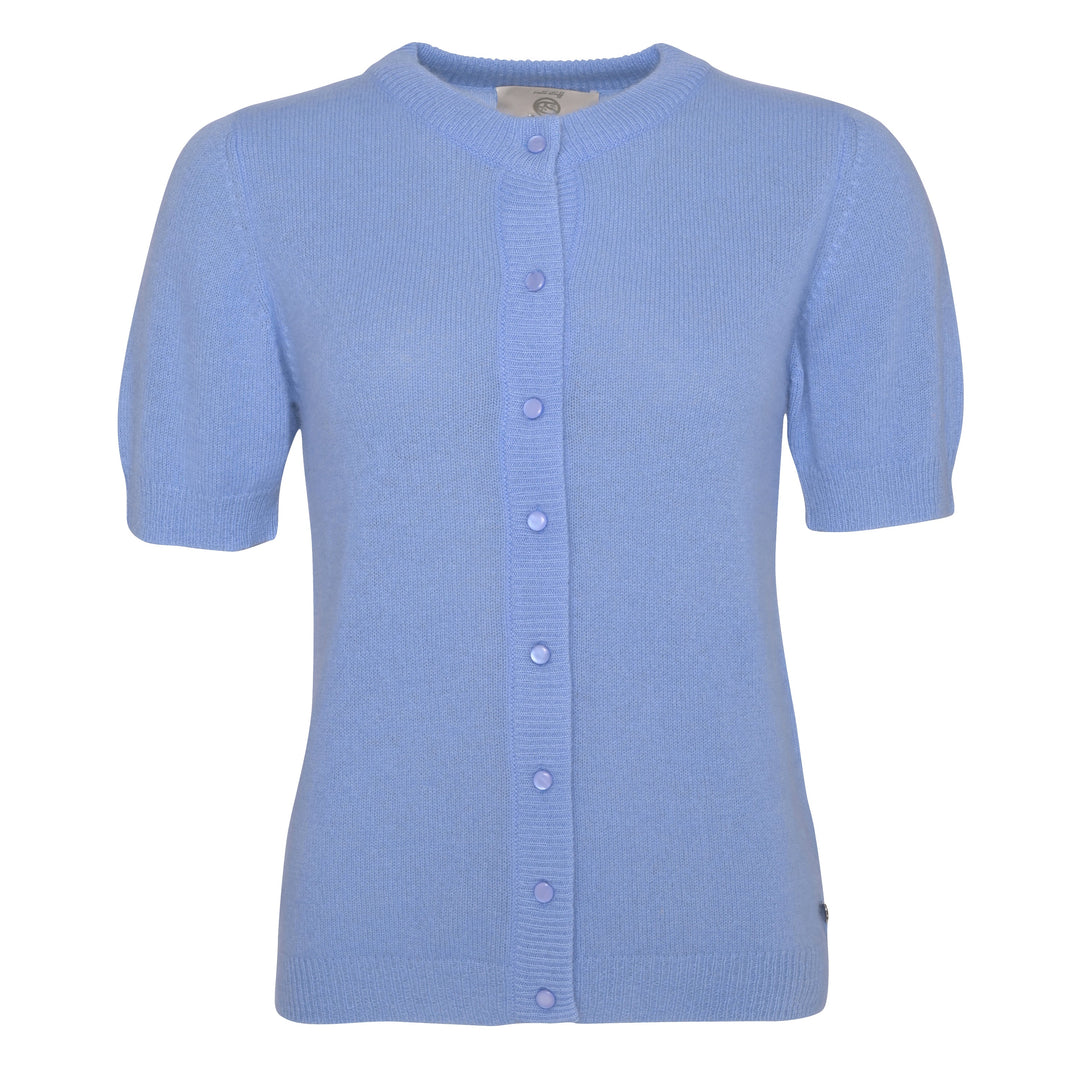Leichter Damen Cardigan aus 100% Kaschmir mit Konopfleiste und Rundhalsausschnitt, Farbe Arctic, Frontalansicht