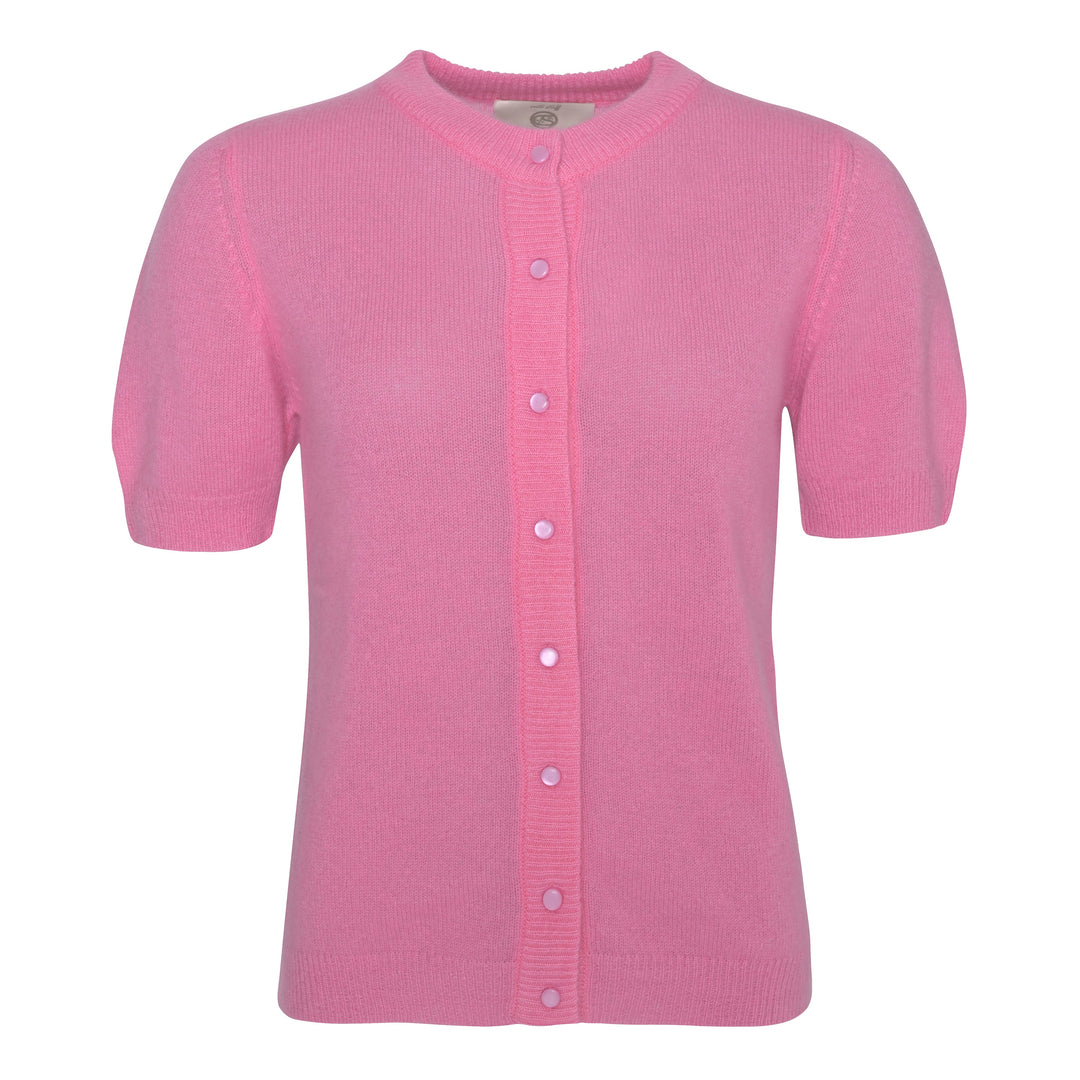 Damen Kaschmir Cardigan Ricki‑cs mit Rundhalsausschnitt und Knopfleiste aus reinem Kaschmir, Farbe Pink