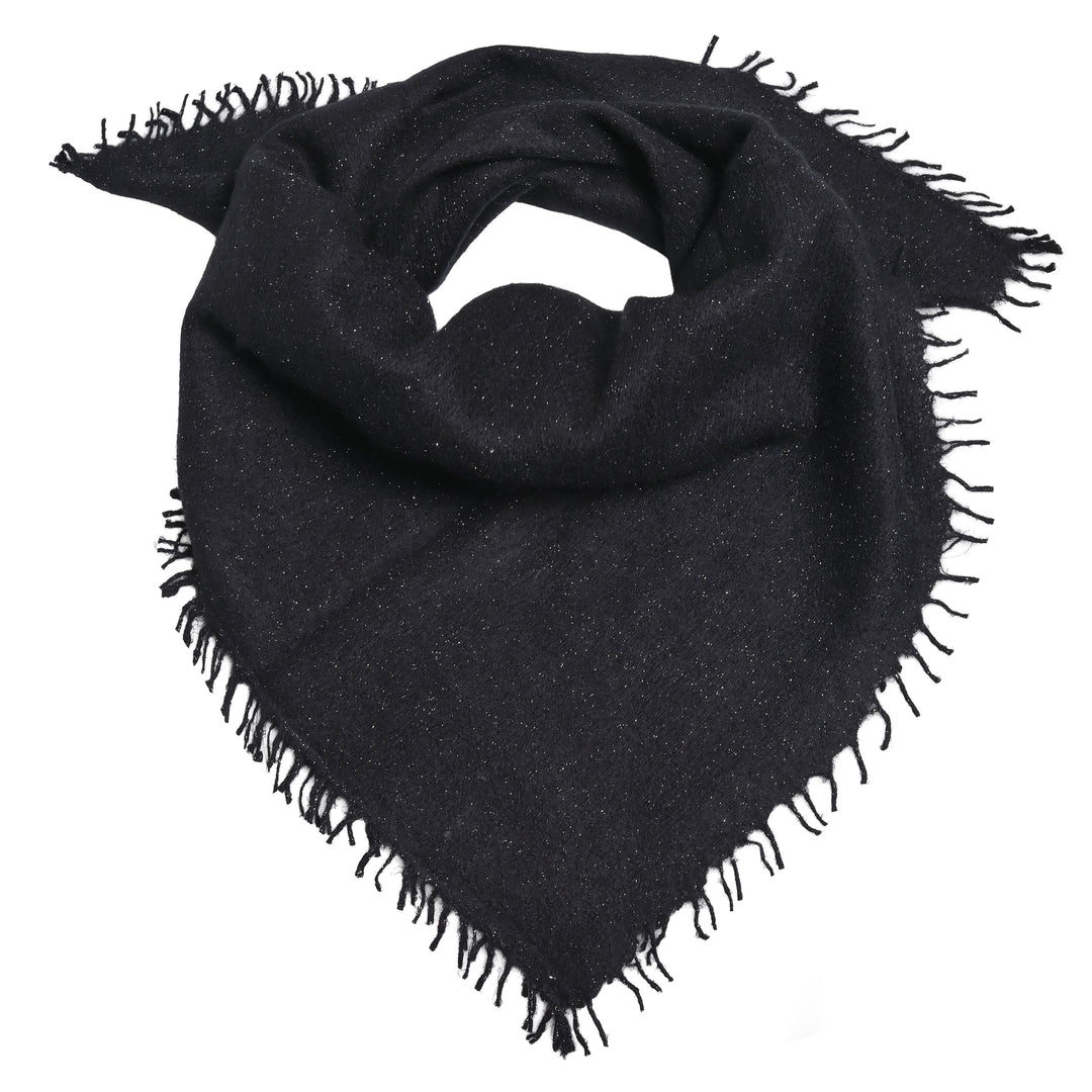 Kaschmir-Bandana Adele-cs in Schwarz aus 98 % Kaschmir mit eingearbeiteten Pailletten und Fransensaum, 65 x 65 cm