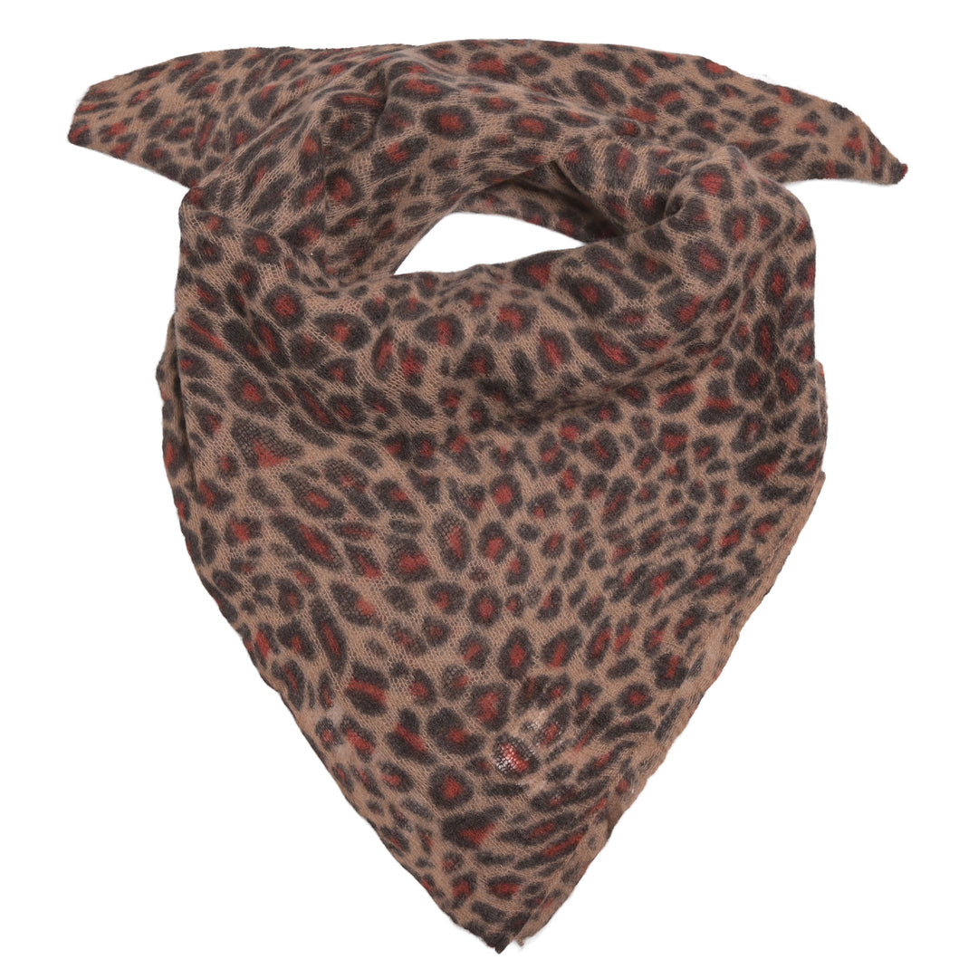 Quadratisches Tuch - auch Bandana  genannt - aus 100% reinem Kaschmir für Damen mit Allover Leomuster in Hot Chocolate von cute stuff