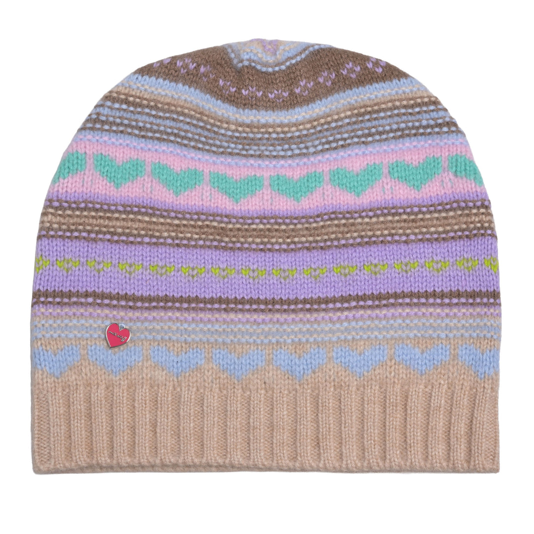 Warme Kaschmirmütze für Damen mit Intarsien-Strick, kratzfrei in der Farbe Taupe