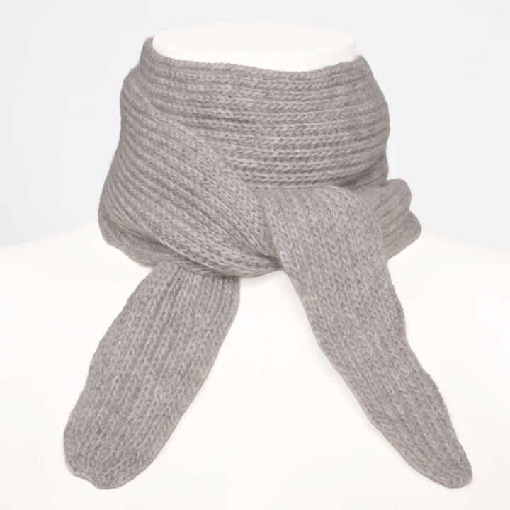 Schmaler Kaschmirschal Ella für Damen mit Strickmuster in der Farbe Hellgrau Meliert