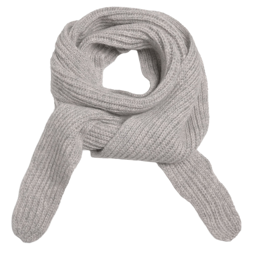 Schmaler Kaschmirschal Ella mit Strickmuster in der Farbe Hellgrau Meliert 