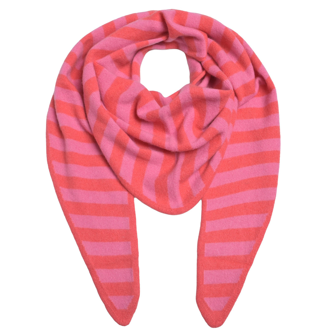 100 Prozent Cashmere Dreiecksschal Damen leicht und weich in Pink und Koralle gestreift