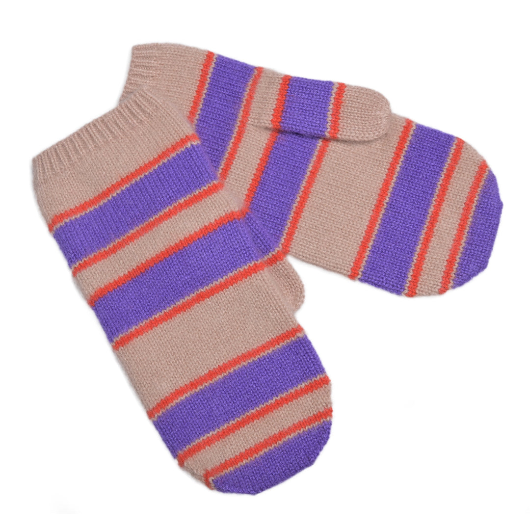Kaschmir Handschuhe für damen mit Streifen in Hellbraun und LIla, weich ,warm kratzfrei