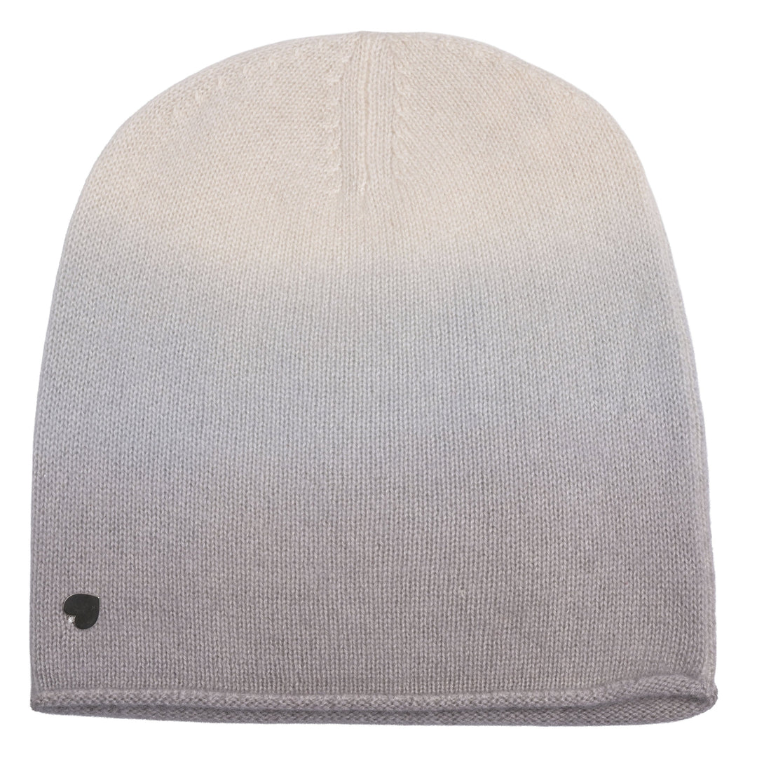 Kaschmirmütze Beanie für Damen aus nachhaltigem 100 prozentigem Kaschmir mit Dip-Dye farbverlauf in Hellgrau