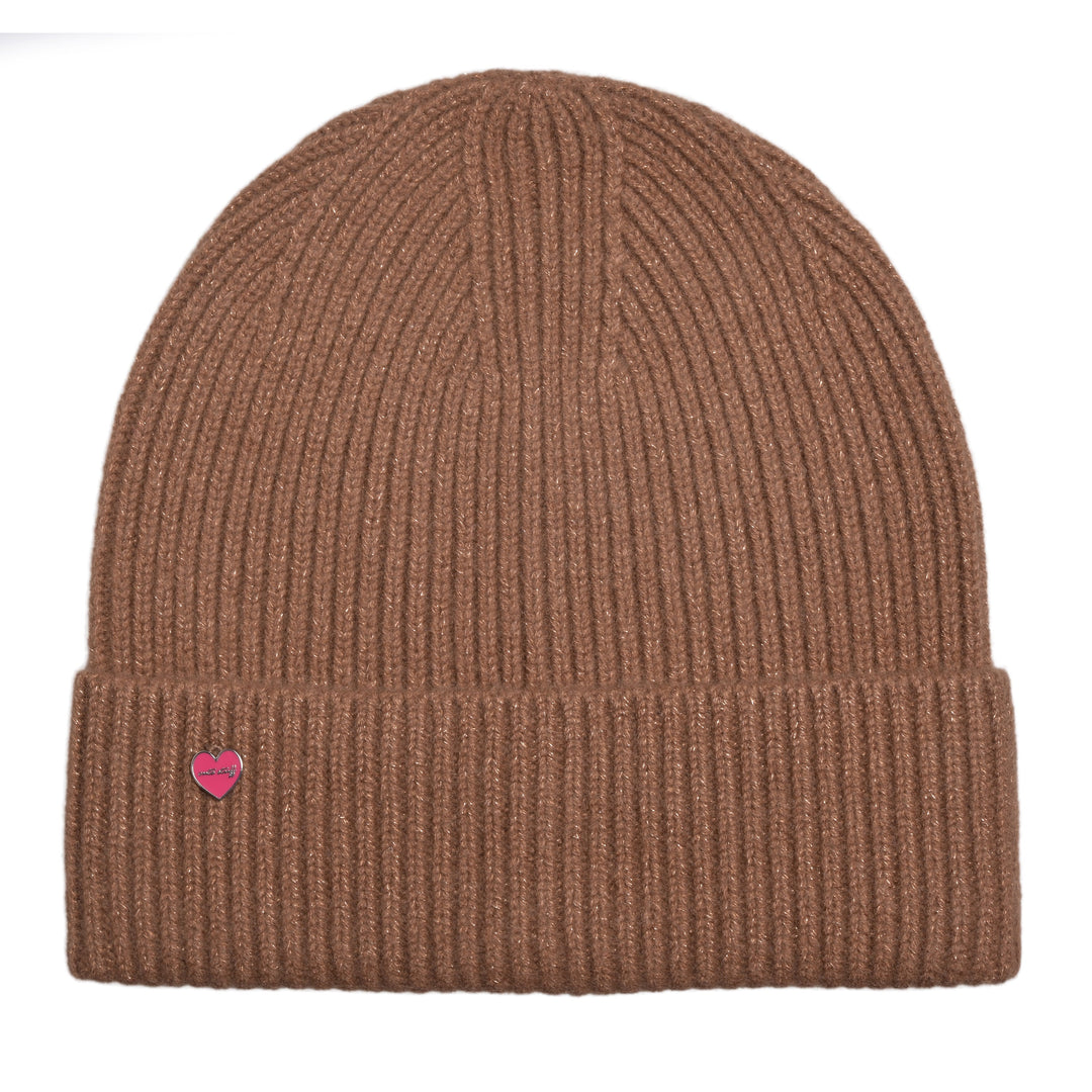 Elegante Damenmütze in Braun aus 98 % Kaschmir und 2 % Lurex, warm und kratzfrei, handmade in Nepal