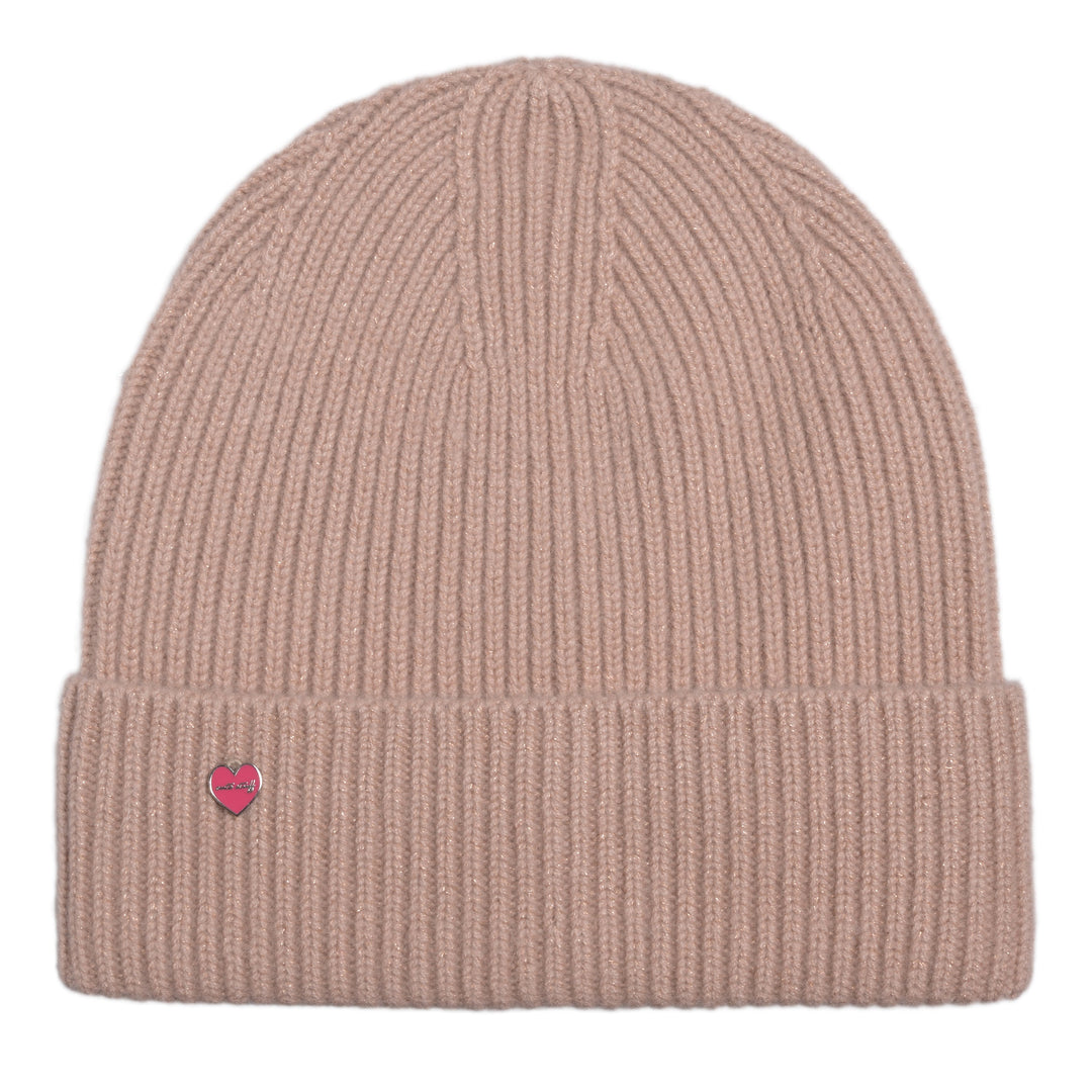 Elegante Damenmütze in Beige aus 98 % Kaschmir und 2 % Lurex, warm und kratzfrei, handmade in Nepal