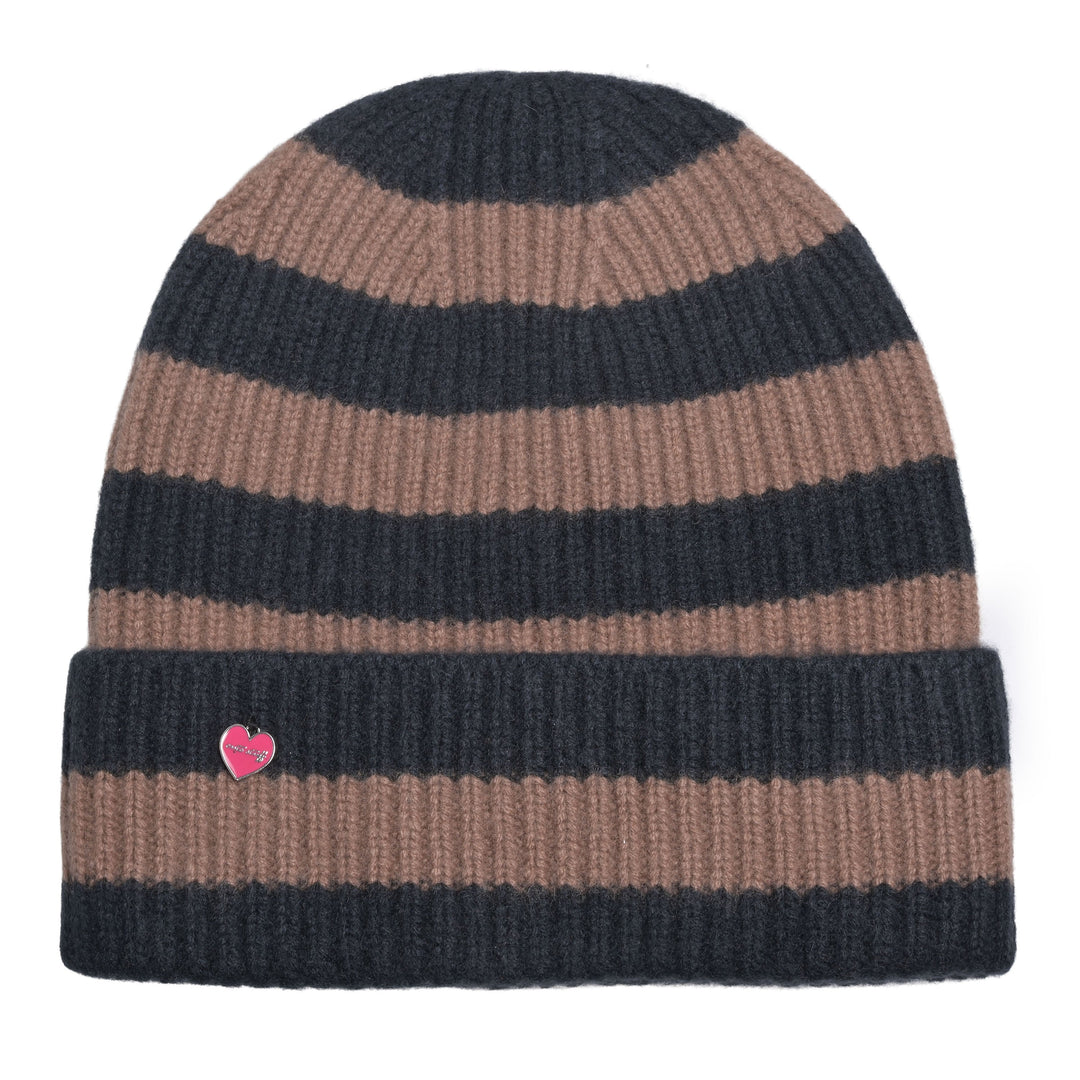 Edle Kaschmirmütze für Damen mit Streifen in Braun und Schwarz