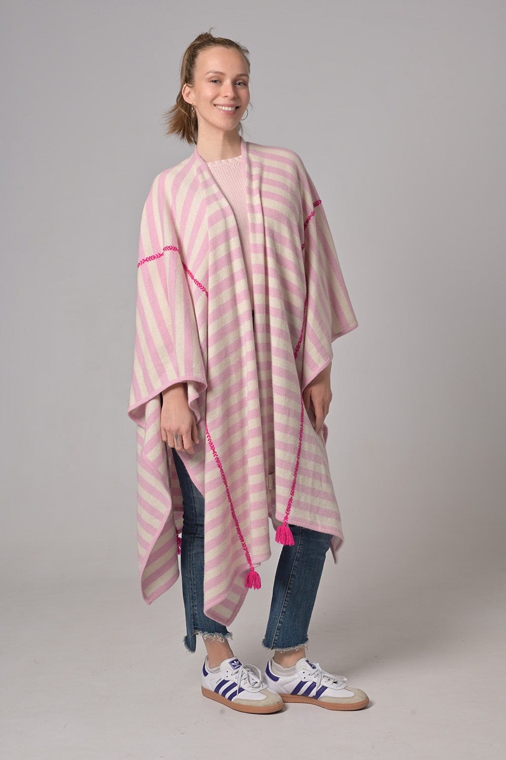 Cashmere Poncho Blair-cs mit Streifen in Strawberry Shake